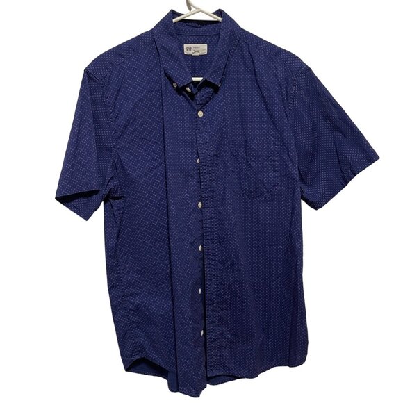 Gap Men's Standard Fit Navy Blue & Red Polka Dot Short Sleeve Shirt Size L - Picture 1 of 6